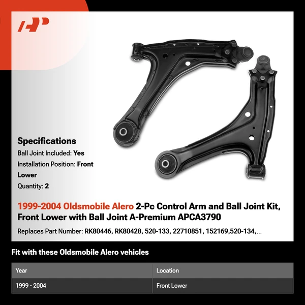 1999-2004 Oldsmobile Alero 2-Pc Control Arm and Ball Joint Kit, Front Lower with Ball Joint A-Premium APCA3790
