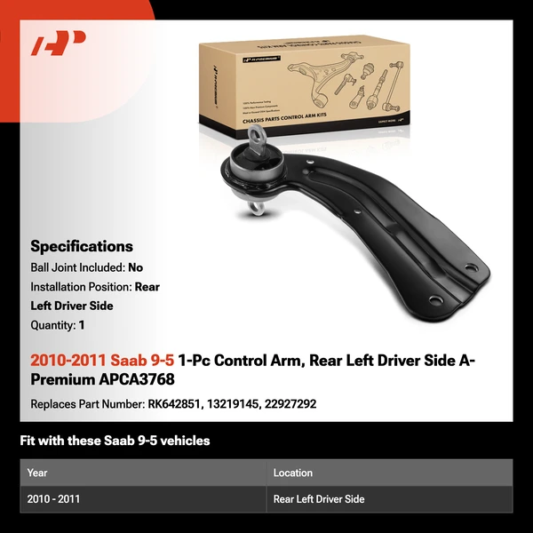 2010-2011 Saab 9-5 1-Pc Control Arm, Rear Left Driver Side A-Premium APCA3768
