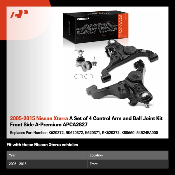 2005-2015 Nissan Xterra A Set of 4 Control Arm and Ball Joint Kit Front Side A-Premium APCA2827