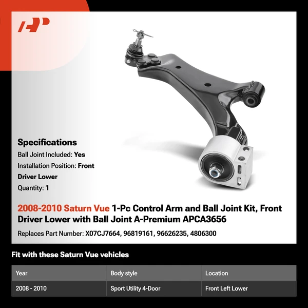 2008-2010 Saturn Vue 1-Pc Control Arm and Ball Joint Kit, Front Driver Lower with Ball Joint A-Premium APCA3656