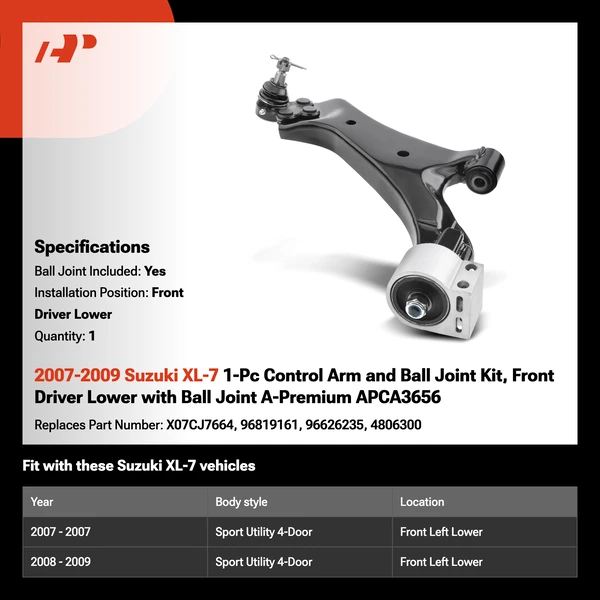 2007-2009 Suzuki XL-7 1-Pc Control Arm and Ball Joint Kit, Front Driver Lower with Ball Joint A-Premium APCA3656