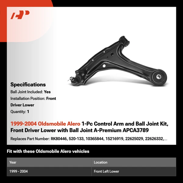 1999-2004 Oldsmobile Alero 1-Pc Control Arm and Ball Joint Kit, Front Driver Lower with Ball Joint A-Premium APCA3789
