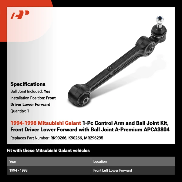 1994-1998 Mitsubishi Galant 1-Pc Control Arm and Ball Joint Kit, Front Driver Lower Forward with Ball Joint A-Premium APCA3804