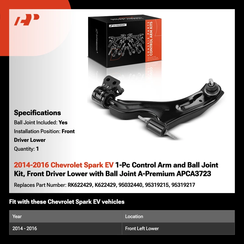 2014-2016 Chevrolet Spark EV 1-Pc Control Arm and Ball Joint Kit, Front Driver Lower with Ball Joint A-Premium APCA3723