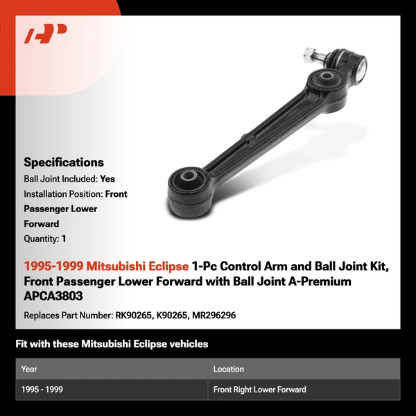 1995-1999 Mitsubishi Eclipse 1-Pc Control Arm and Ball Joint Kit, Front Passenger Lower Forward with Ball Joint A-Premium APCA3803