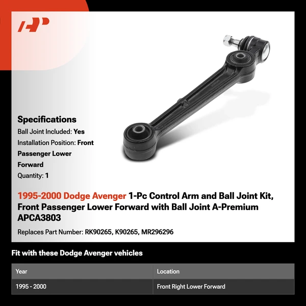 1995-2000 Dodge Avenger 1-Pc Control Arm and Ball Joint Kit, Front Passenger Lower Forward with Ball Joint A-Premium APCA3803