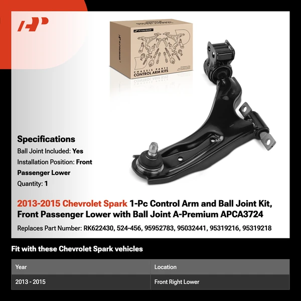 2013-2015 Chevrolet Spark 1-Pc Control Arm and Ball Joint Kit, Front Passenger Lower with Ball Joint A-Premium APCA3724