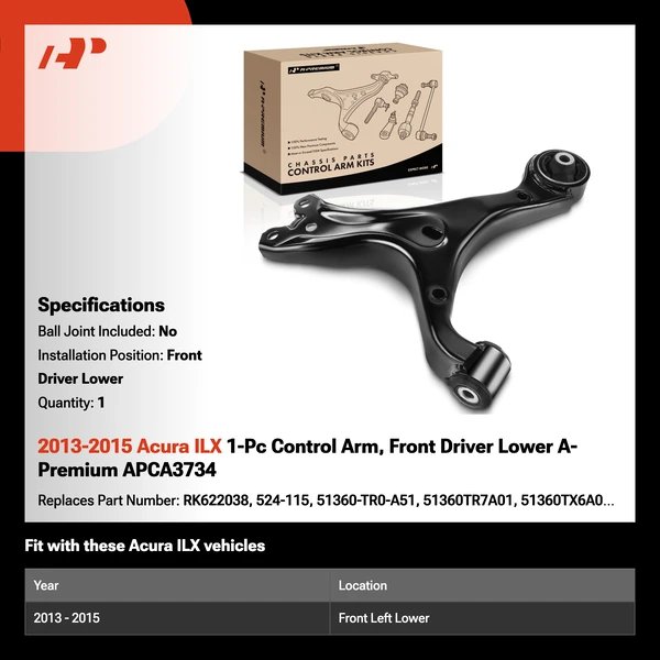 2013-2015 Acura ILX 1-Pc Control Arm, Front Driver Lower A-Premium APCA3734
