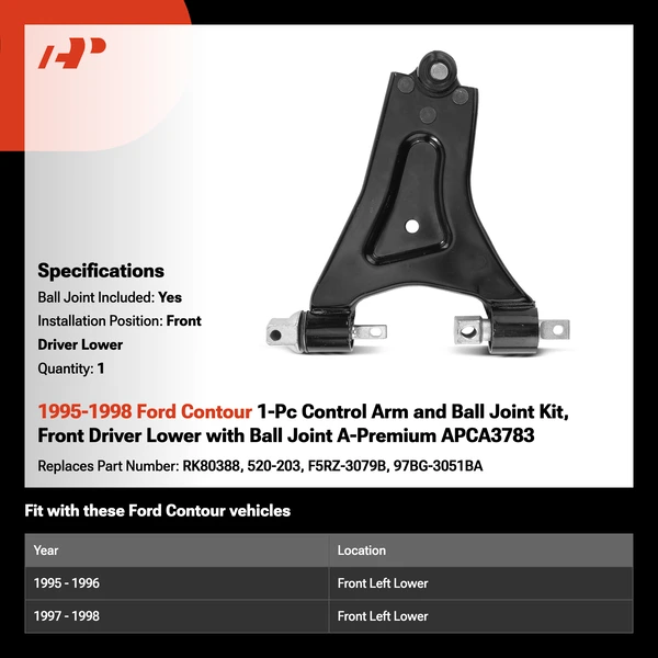 1995-1998 Ford Contour 1-Pc Control Arm and Ball Joint Kit, Front Driver Lower with Ball Joint A-Premium APCA3783