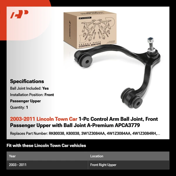 2003-2011 Lincoln Town Car 1-Pc Control Arm Ball Joint, Front Passenger Upper with Ball Joint A-Premium APCA3779