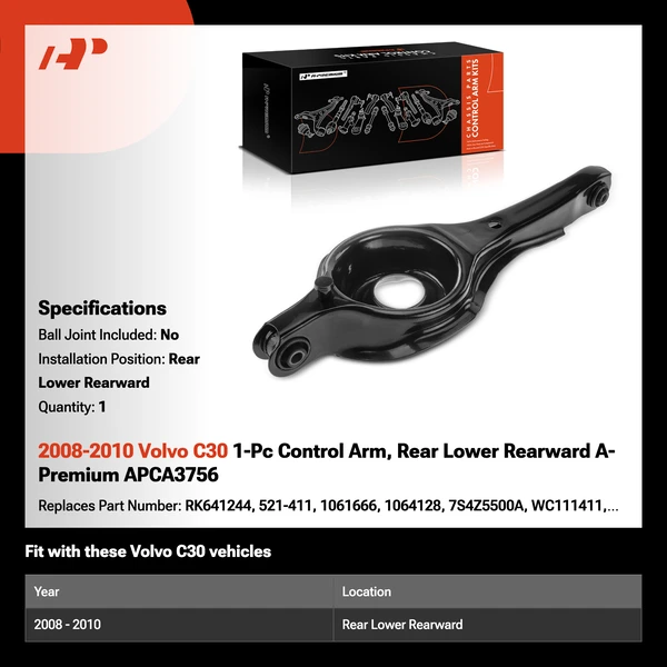 2008-2010 Volvo C30 1-Pc Control Arm, Rear Lower Rearward A-Premium APCA3756