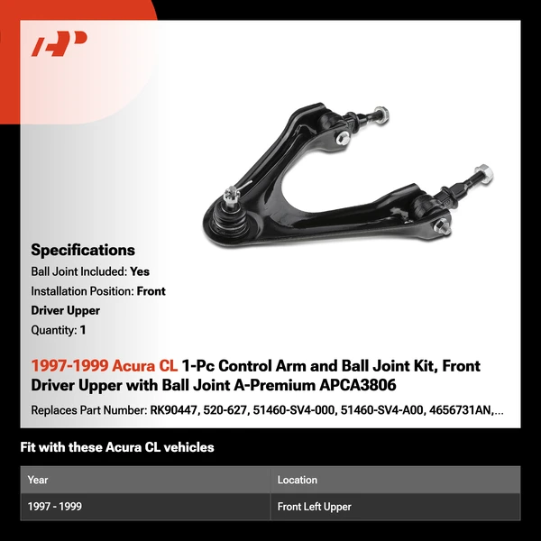 1997-1999 Acura CL 1-Pc Control Arm and Ball Joint Kit, Front Driver Upper with Ball Joint A-Premium APCA3806