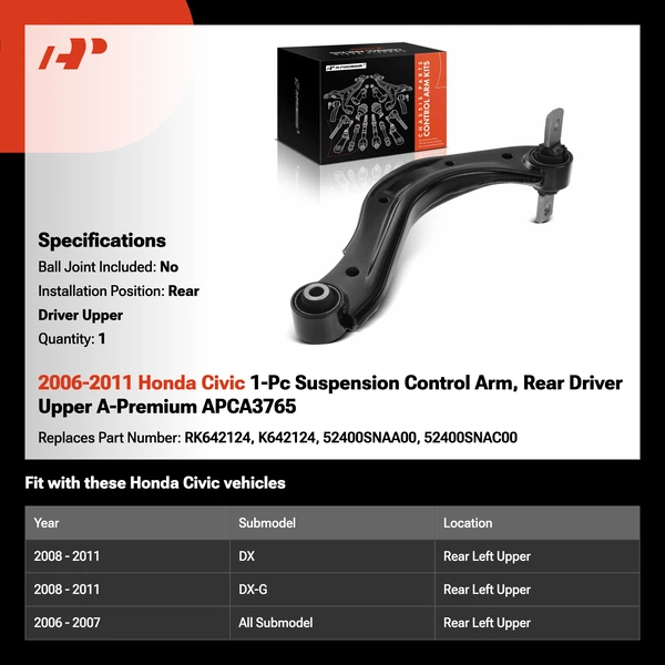 2006-2011 Honda Civic 1-Pc Suspension Control Arm, Rear Driver Upper A-Premium APCA3765