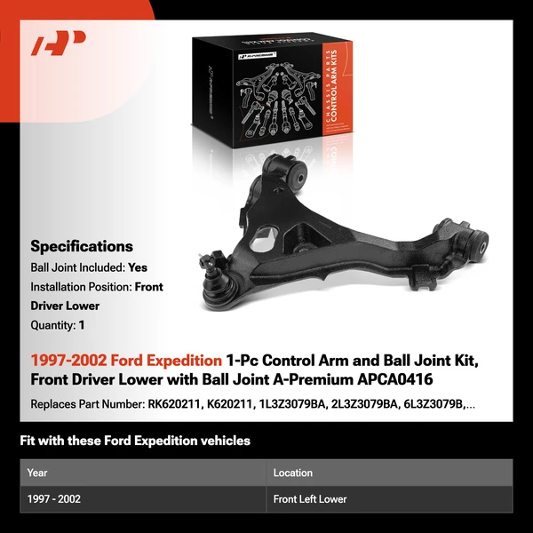 1997-2002 Ford Expedition 1-Pc Control Arm and Ball Joint Kit, Front Driver Lower with Ball Joint A-Premium APCA0416