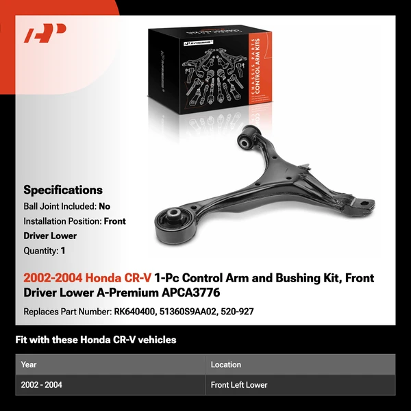 2002-2004 Honda CR-V 1-Pc Control Arm and Bushing Kit, Front Driver Lower A-Premium APCA3776