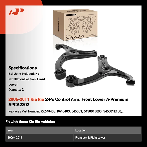 2006-2011 Kia Rio 2-Pc Control Arm, Front Lower A-Premium APCA2202