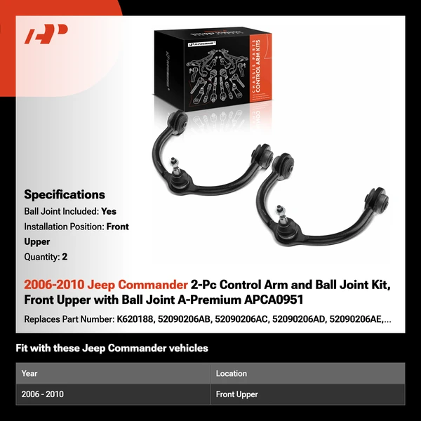2006-2010 Jeep Commander 2-Pc Control Arm and Ball Joint Kit, Front Upper with Ball Joint A-Premium APCA0951