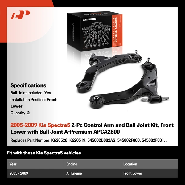 2005-2009 Kia Spectra5 2-Pc Control Arm and Ball Joint Kit, Front Lower with Ball Joint A-Premium APCA2800