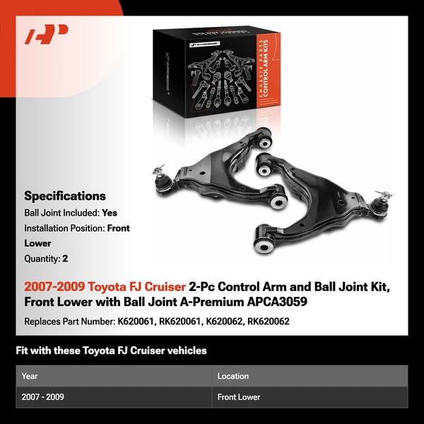 2007-2009 Toyota FJ Cruiser 2-Pc Control Arm and Ball Joint Kit, Front Lower with Ball Joint A-Premium APCA3059