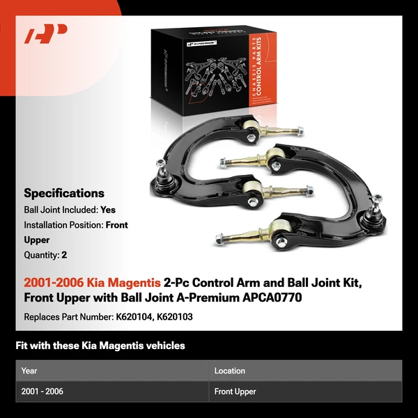 2001-2006 Kia Magentis 2-Pc Control Arm and Ball Joint Kit, Front Upper with Ball Joint A-Premium APCA0770