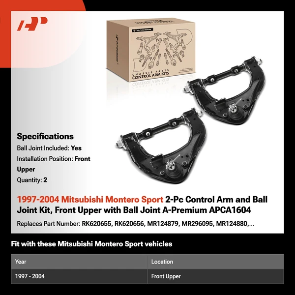 1997-2004 Mitsubishi Montero Sport 2-Pc Control Arm and Ball Joint Kit, Front Upper with Ball Joint A-Premium APCA1604