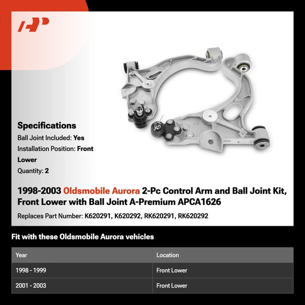 1998-2003 Oldsmobile Aurora 2-Pc Control Arm and Ball Joint Kit, Front Lower with Ball Joint A-Premium APCA1626