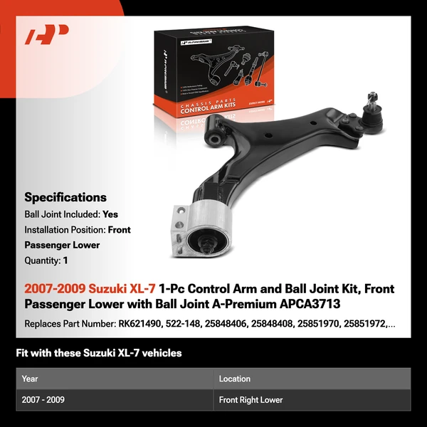 2007-2009 Suzuki XL-7 1-Pc Control Arm and Ball Joint Kit, Front Passenger Lower with Ball Joint A-Premium APCA3713