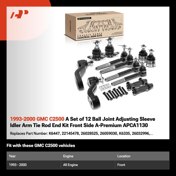 1993-2000 GMC C2500 A Set of 12 Ball Joint Adjusting Sleeve Idler Arm Tie Rod End Kit Front Side A-Premium APCA1130
