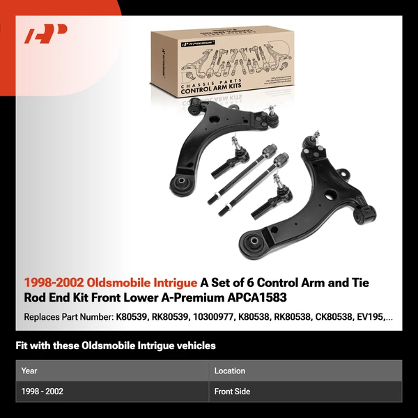 1998-2002 Oldsmobile Intrigue A Set of 6 Control Arm and Tie Rod End Kit Front Lower A-Premium APCA1583