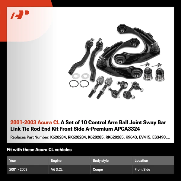 2001-2003 Acura CL A Set of 10 Control Arm Ball Joint Sway Bar Link Tie Rod End Kit Front Side A-Premium APCA3324