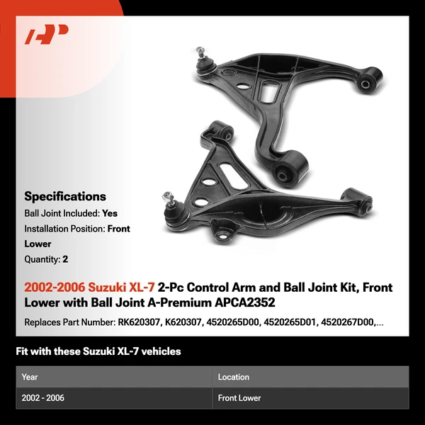 2002-2006 Suzuki XL-7 2-Pc Control Arm and Ball Joint Kit, Front Lower with Ball Joint A-Premium APCA2352