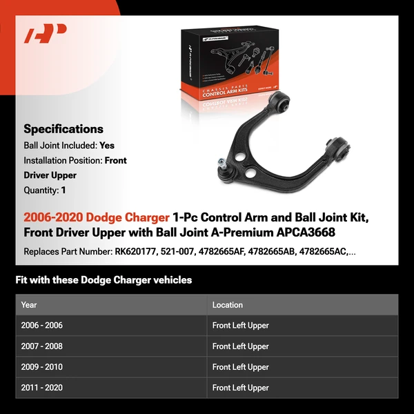 2006-2020 Dodge Charger 1-Pc Control Arm and Ball Joint Kit, Front Driver Upper with Ball Joint A-Premium APCA3668