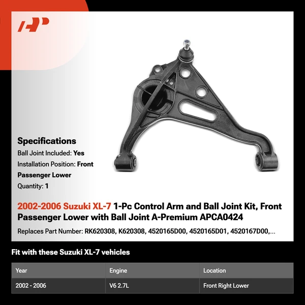 2002-2006 Suzuki XL-7 1-Pc Control Arm and Ball Joint Kit, Front Passenger Lower with Ball Joint A-Premium APCA0424