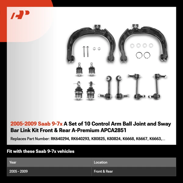2005-2009 Saab 9-7x A Set of 10 Control Arm Ball Joint and Sway Bar Link Kit Front & Rear A-Premium APCA2851