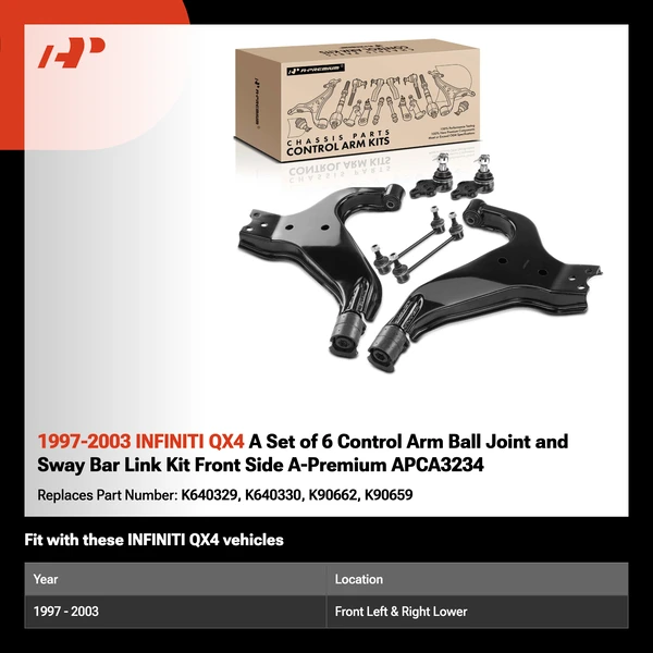1997-2003 INFINITI QX4 A Set of 6 Control Arm Ball Joint and Sway Bar Link Kit Front Side A-Premium APCA3234