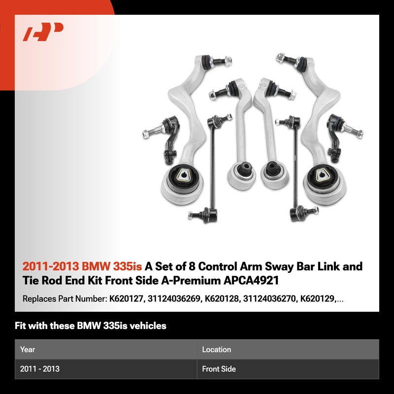 2011-2013 BMW 335is A Set of 8 Control Arm Sway Bar Link and Tie Rod End Kit Front Side A-Premium APCA4921