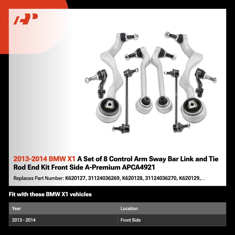 2013-2014 BMW X1 A Set of 8 Control Arm Sway Bar Link and Tie Rod End Kit Front Side A-Premium APCA4921