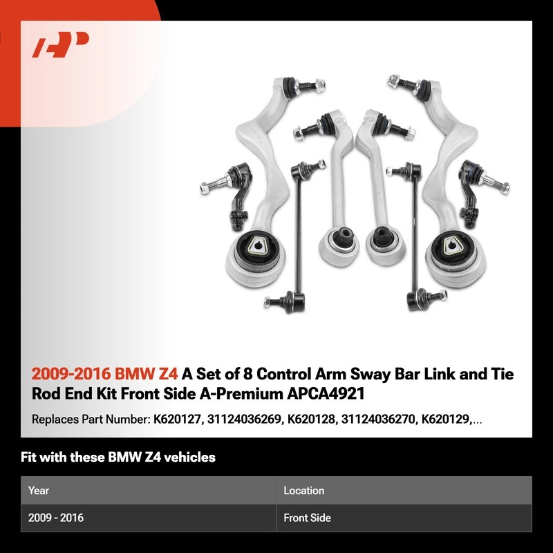 2009-2016 BMW Z4 A Set of 8 Control Arm Sway Bar Link and Tie Rod End Kit Front Side A-Premium APCA4921