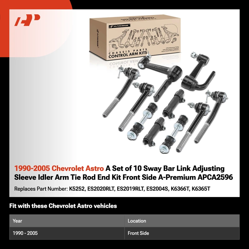 1990-2005 Chevrolet Astro A Set of 10 Sway Bar Link Adjusting Sleeve Idler Arm Tie Rod End Kit Front Side A-Premium APCA2596