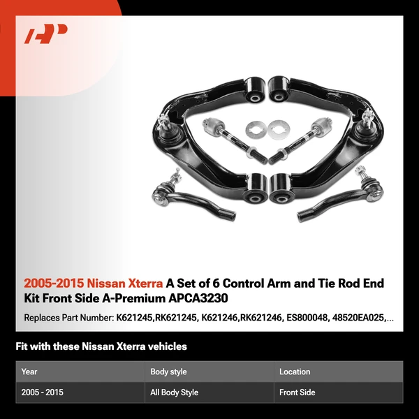 2005-2015 Nissan Xterra A Set of 6 Control Arm and Tie Rod End Kit Front Side A-Premium APCA3230