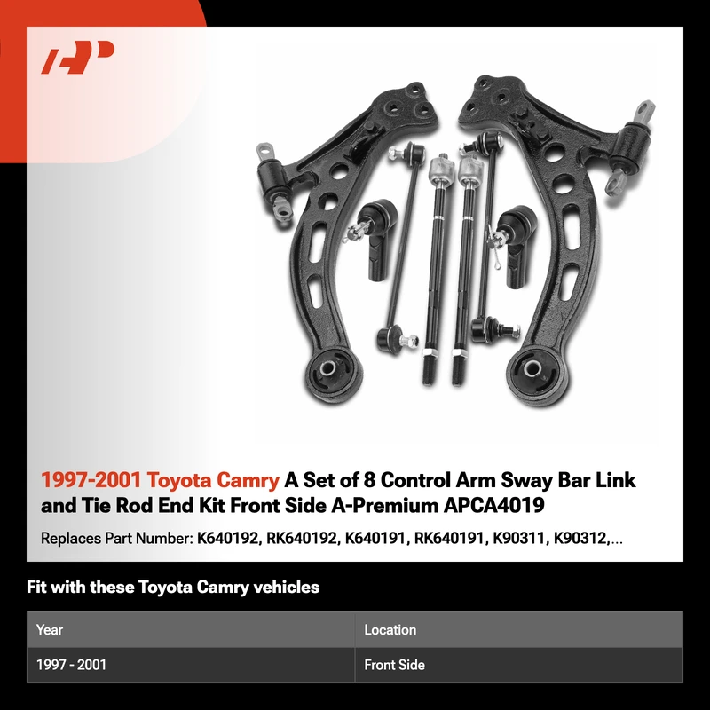 1997-2001 Toyota Camry A Set of 8 Control Arm Sway Bar Link and Tie Rod End Kit Front Side A-Premium APCA4019