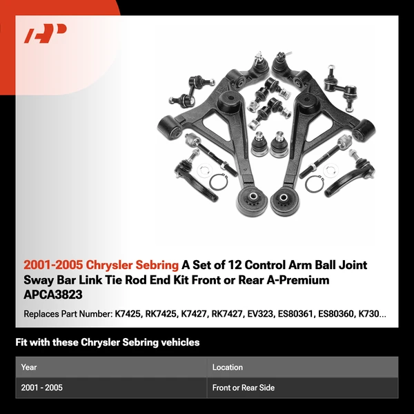 2001-2005 Chrysler Sebring A Set of 12 Control Arm Ball Joint Sway Bar Link Tie Rod End Kit Front or Rear A-Premium APCA3823
