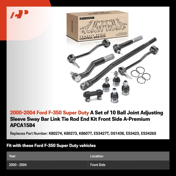 2000-2004 Ford F-350 Super Duty A Set of 10 Ball Joint Adjusting Sleeve Sway Bar Link Tie Rod End Kit Front Side A-Premium APCA1584