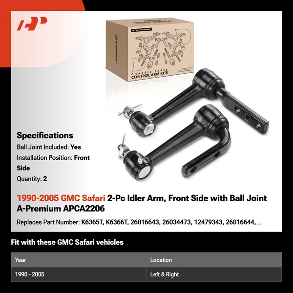 1990-2005 GMC Safari 2-Pc Idler Arm, Front Side with Ball Joint A-Premium APCA2206