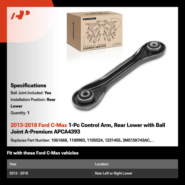 2013-2018 Ford C-Max 1-Pc Control Arm, Rear Lower with Ball Joint A-Premium APCA4393