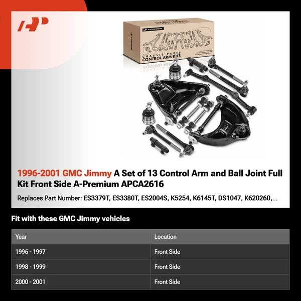 1996-2001 GMC Jimmy A Set of 13 Control Arm and Ball Joint Full Kit Front Side A-Premium APCA2616