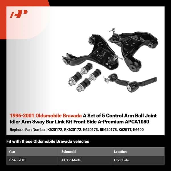 1996-2001 Oldsmobile Bravada A Set of 5 Control Arm Ball Joint Idler Arm Sway Bar Link Kit Front Side A-Premium APCA1080