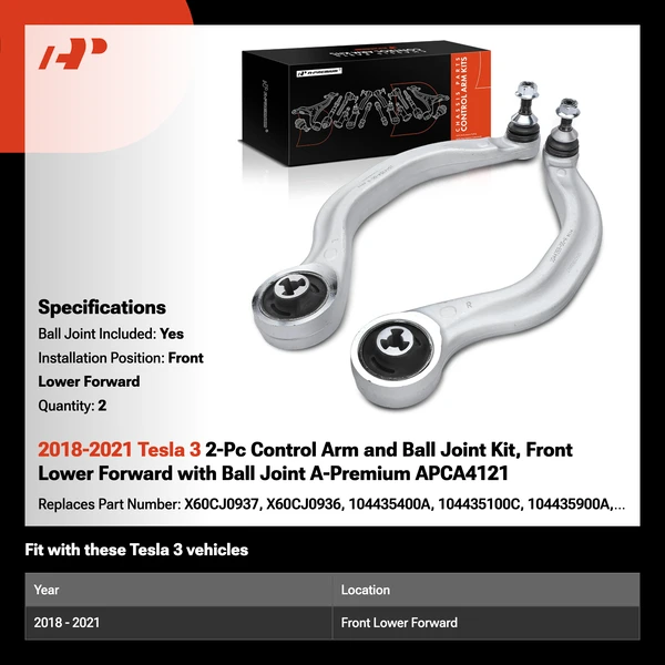 2018-2021 Tesla 3 2-Pc Control Arm and Ball Joint Kit, Front Lower Forward with Ball Joint A-Premium APCA4121