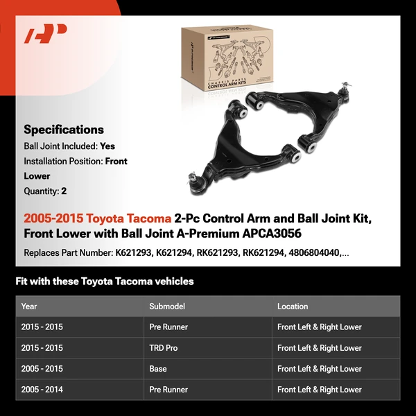 2005-2015 Toyota Tacoma 2-Pc Control Arm and Ball Joint Kit, Front Lower with Ball Joint A-Premium APCA3056