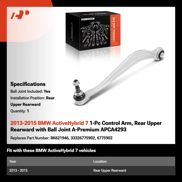 2013-2015 BMW ActiveHybrid 7 1-Pc Control Arm, Rear Upper Rearward with Ball Joint A-Premium APCA4293